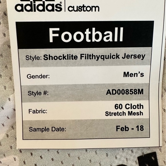 ADIDAS Football Shocklite Filthyquick Cardinals Gray/White Jersey NWT Men’s L - Picture 10 of 10